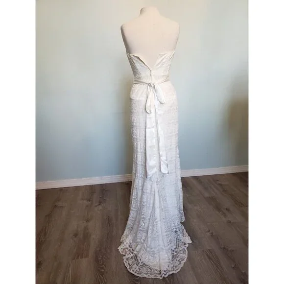 Galina Davids Bridal Womens 6 Wedding Dress Lacy Train Classic Strapless Elegant - Picture 2 of 6